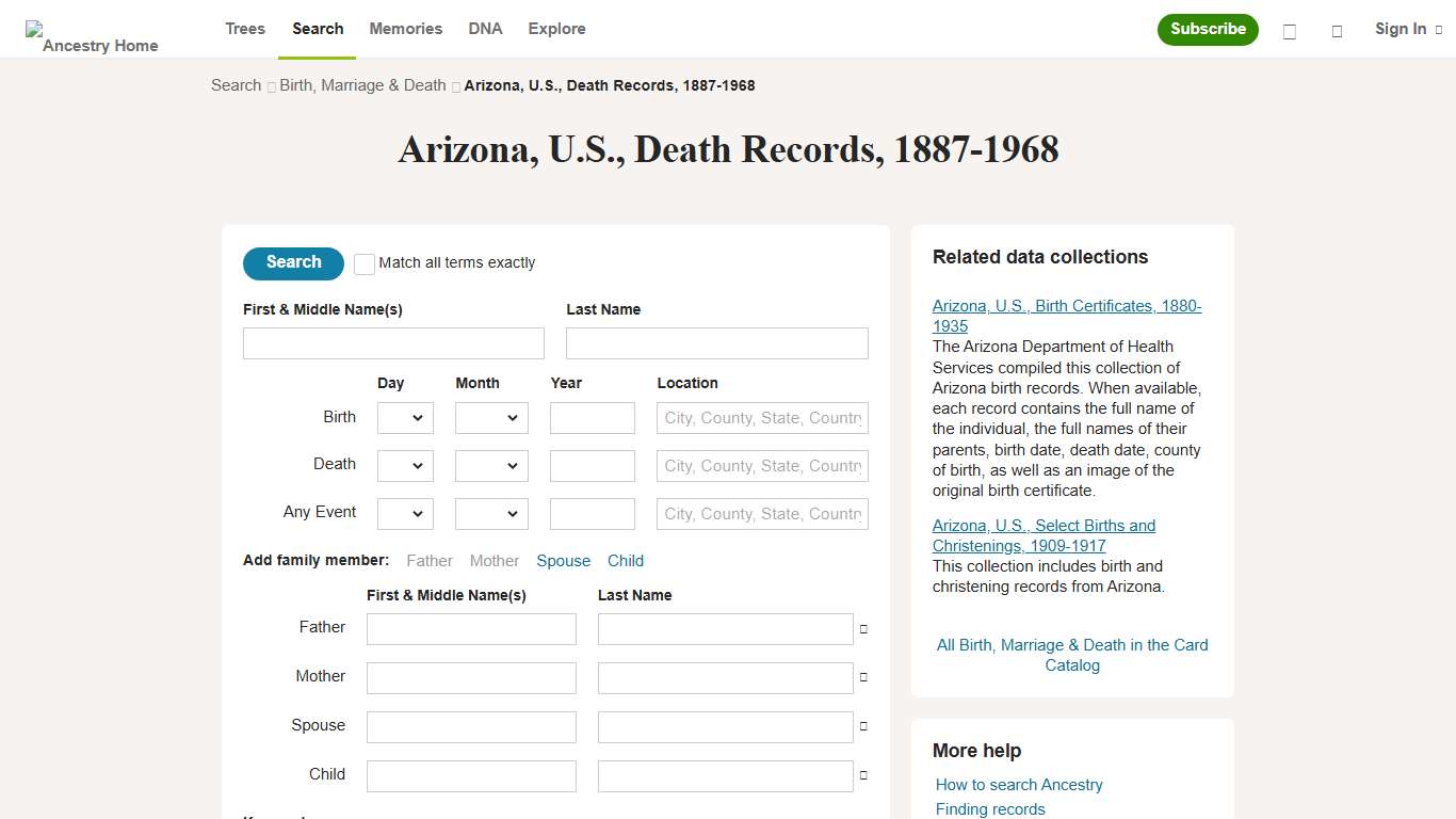 Arizona, U.S., Death Records, 1887-1968 - Ancestry