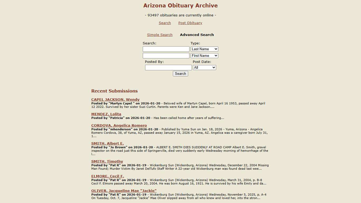 Arizona Obituary Directory