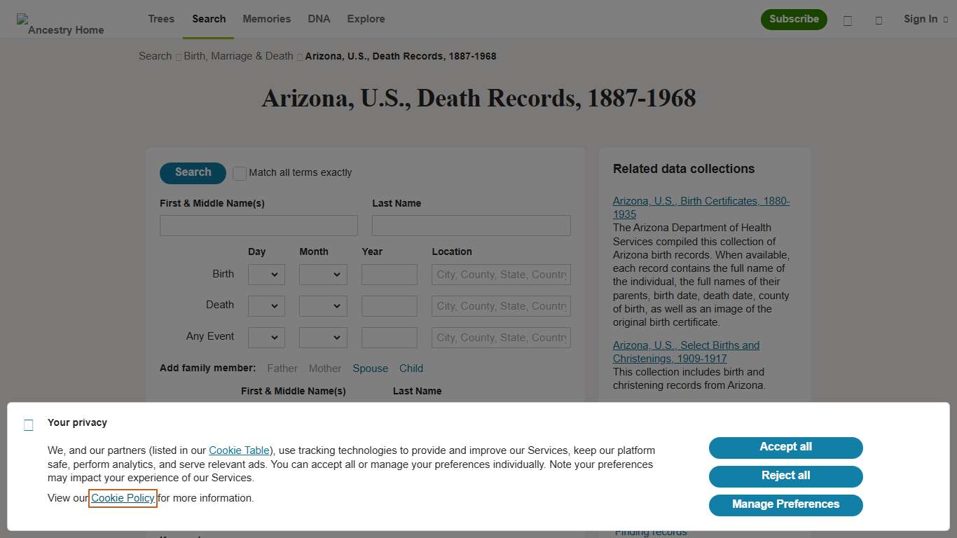 Arizona, U.S., Death Records, 1887-1968 - Ancestry